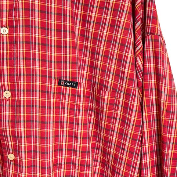 Chaps Button Down Shirt Mens Size 3XB Red Plaid Easy Care Long Sleeve Preppy - Picture 3 of 7